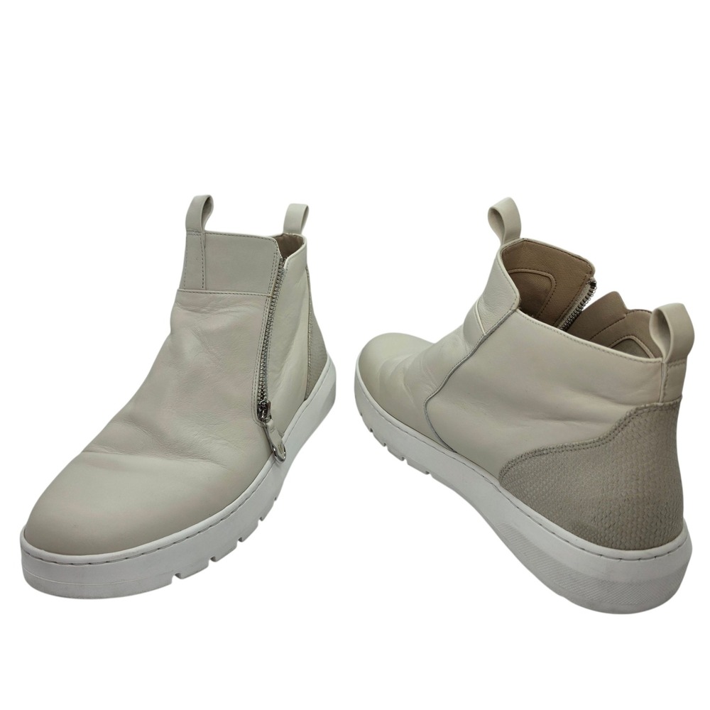 Vionic Brinkely Cream Leather Side Zip Ankle Boots Sneakers Womens 11 Orthotic
